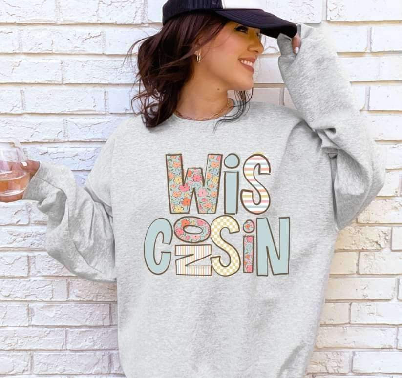 Wisconsin pastel patterned font 21195 DTF transfer