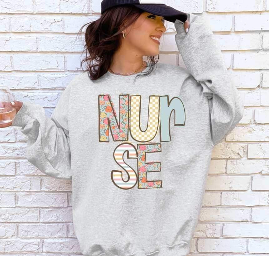Nurse pastel patterned font 21189 DTF transfer