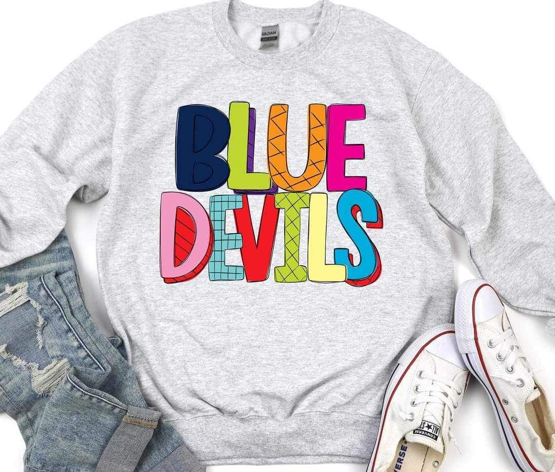 Blue devils (mascot multi color writing) 11051 DTF TRANSFER