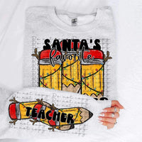 Santas favorite teacher (pencils with Christmas lights and antlers) FRONT ONLY 11034 DTF TRANSFER