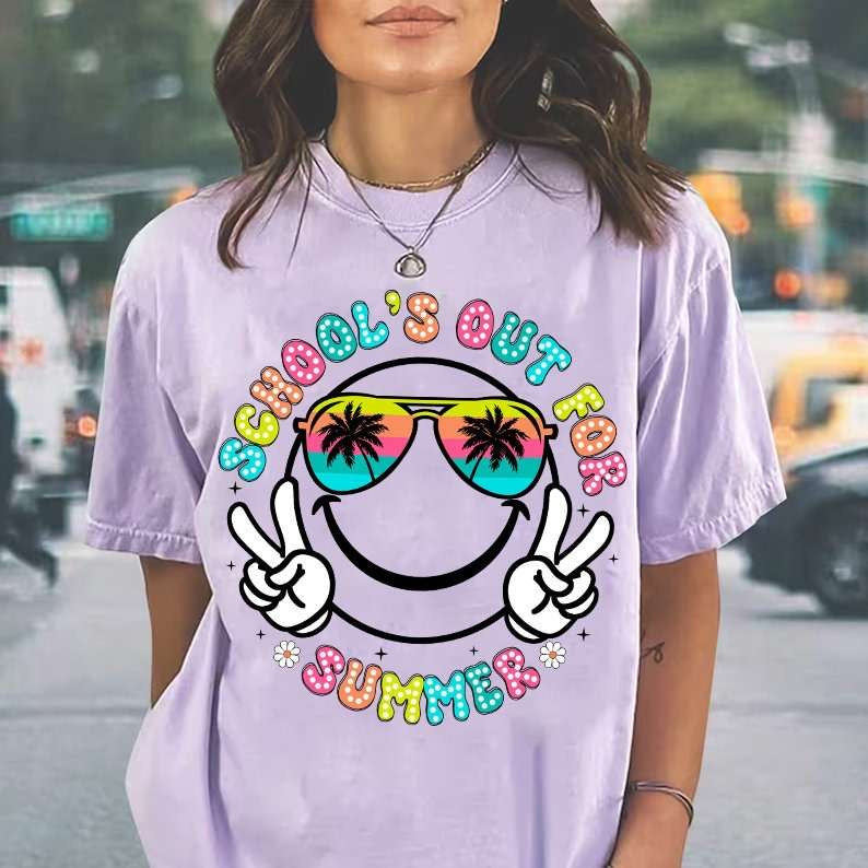 Schools out for summer happy face outline 31796 DTF transfer