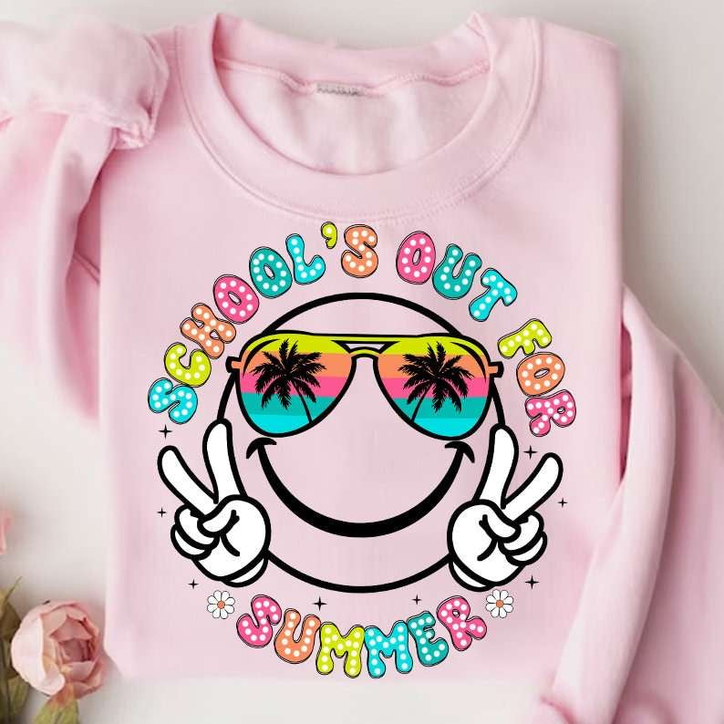 Schools out for summer happy face outline 31796 DTF transfer