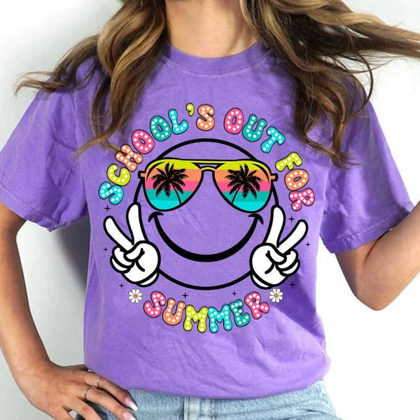 Schools out for summer happy face outline 31796 DTF transfer