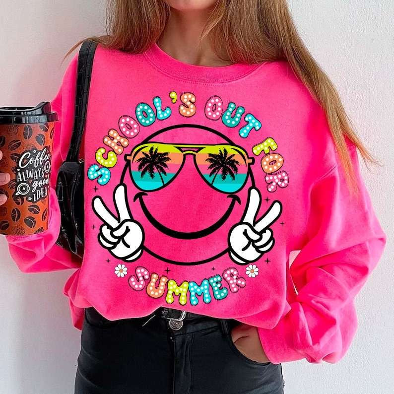 Schools out for summer happy face outline 31796 DTF transfer