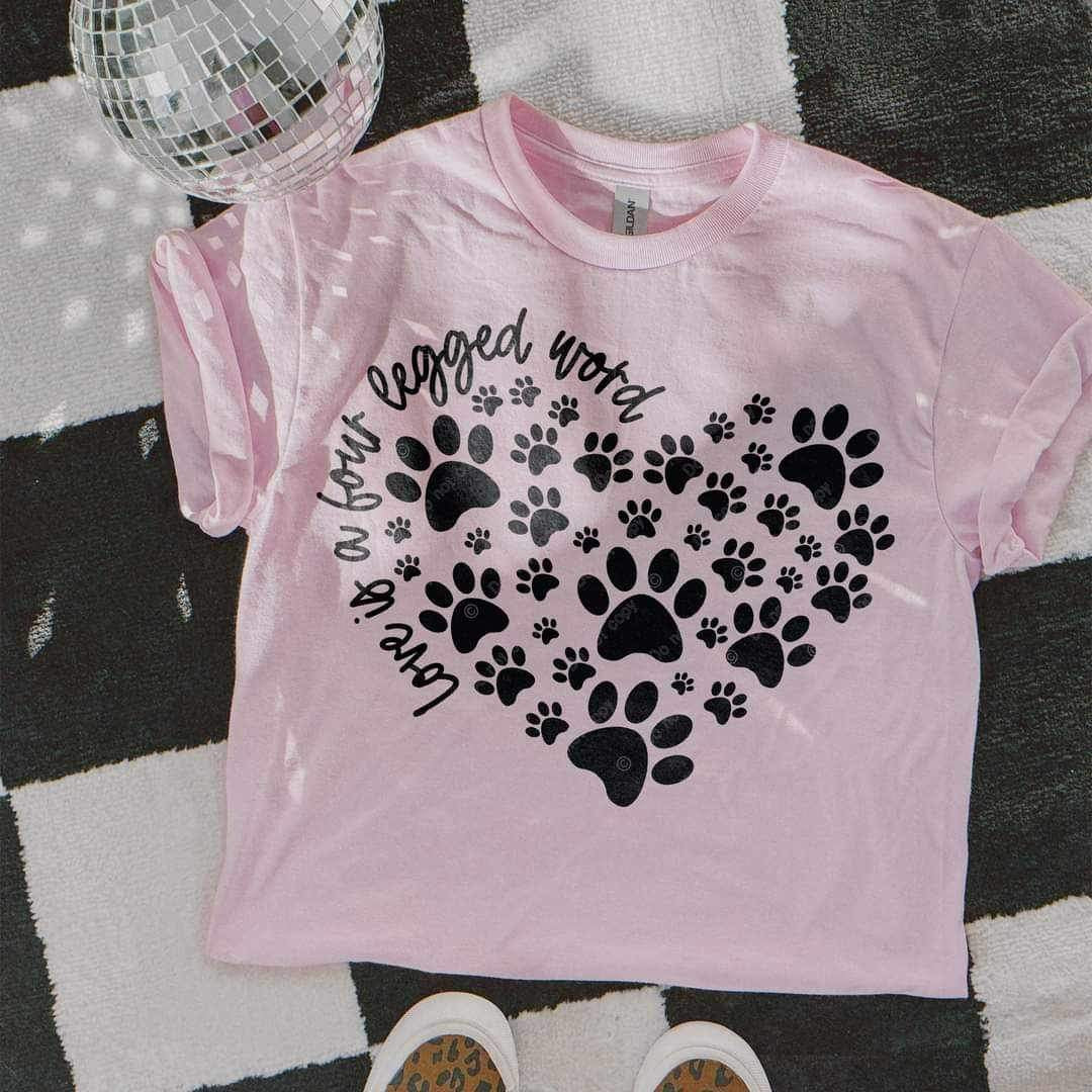Love is a four legged word paw print heart 21225 DTF transfer