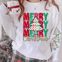 Merry merry merry Christmas (sequin with polka dot tree) FRONT ONLY 11108 DTF TRANSFER