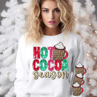 Hot cocoa season (sequin with leopard mug) FRONT ONLY 11102 DTF TRANSFER