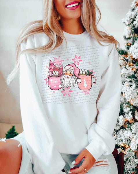 Pink snowman mug, santa, and hot chocolate 11114 DTF TRANSFER