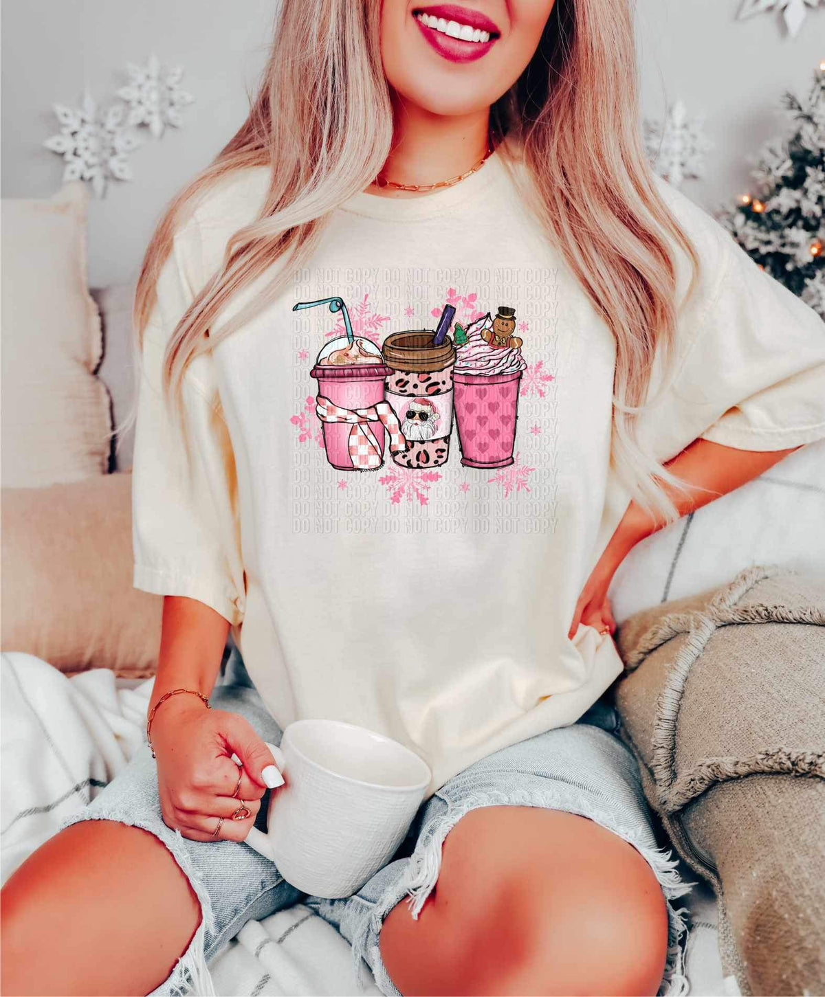 Pink Santa Christmas lattes 11115 DTF TRANSFER