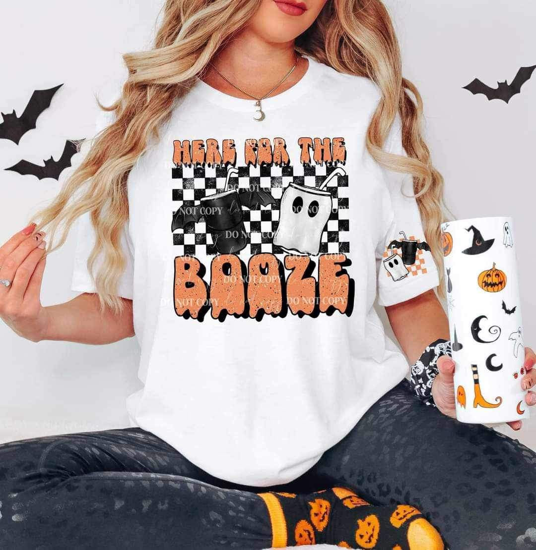 Here for the booze (checkerec with bat and ghost cups) 11145 DTF TRANSFER