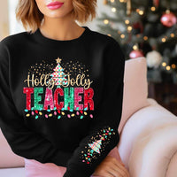 Holly jolly teacher sequin with polka dotted tree FRONT ONLY 11143 DTF TRANSFER