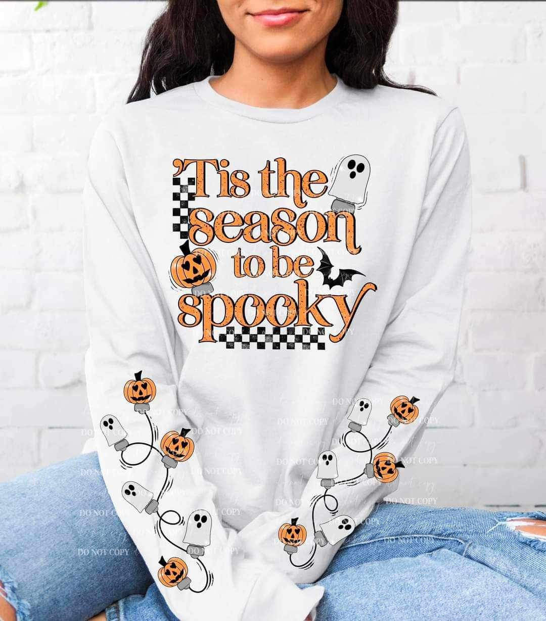 Tis the season to be spooky (ghost, pumpkin, checkered) SLEEVE NOT INCLUDED 11118 DTF TRANSFER
