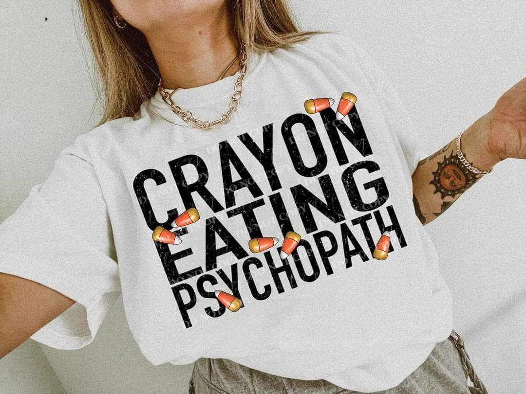 Crayon eating psychpath with candy corn 11120 DTF TRANSFER
