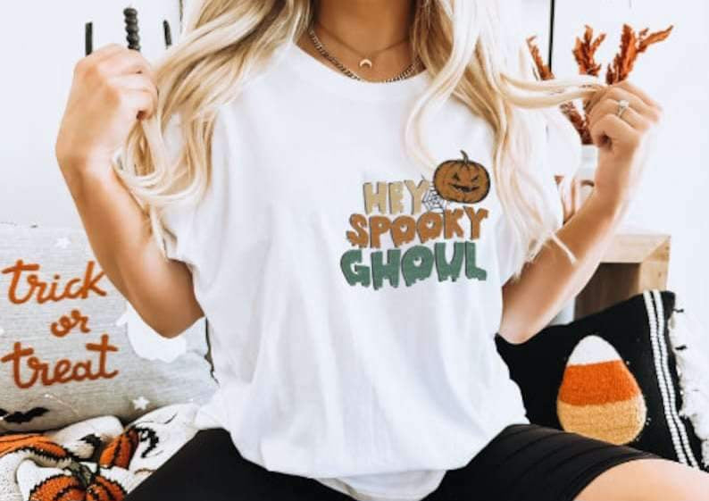 Hey spooky ghoul with pumpkin POCKET 11135 DTF TRANSFER