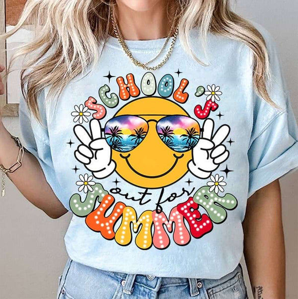 Schools out for summer happy face with beach glasses 31788 DTF transfer