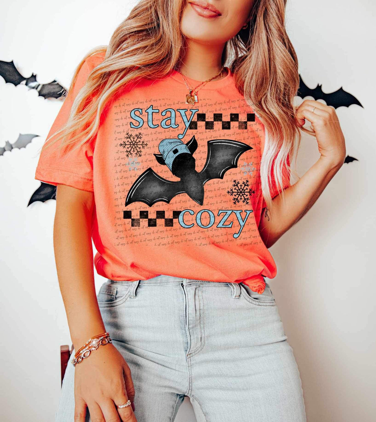 Stay cozy (checkered print with bat) 11127 DTF TRANSFER