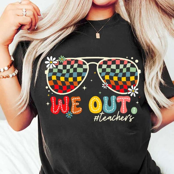 We out #teachers checkered glasses white font 31786 DTF transfer