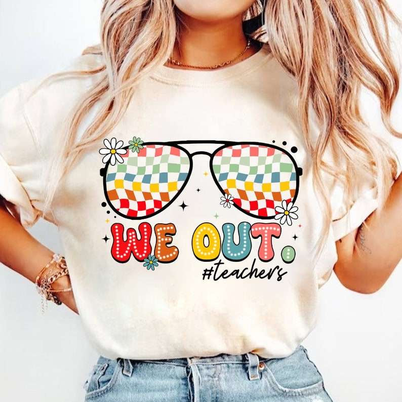We out #teachers checkered glasses black font 31785 DTF transfer