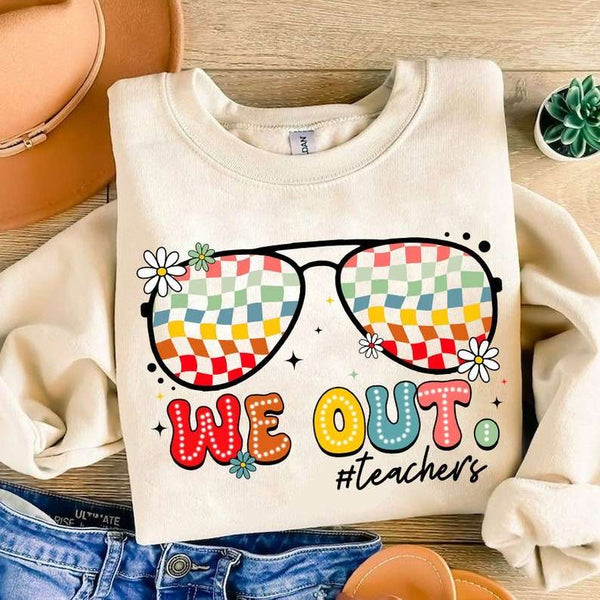 We out #teachers checkered glasses black font 31785 DTF transfer