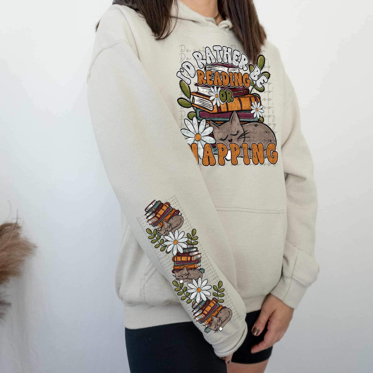 I’d rather be reading or napping (books with flowers and cat) FRONT ONLY 11267 DTF TRANSFER