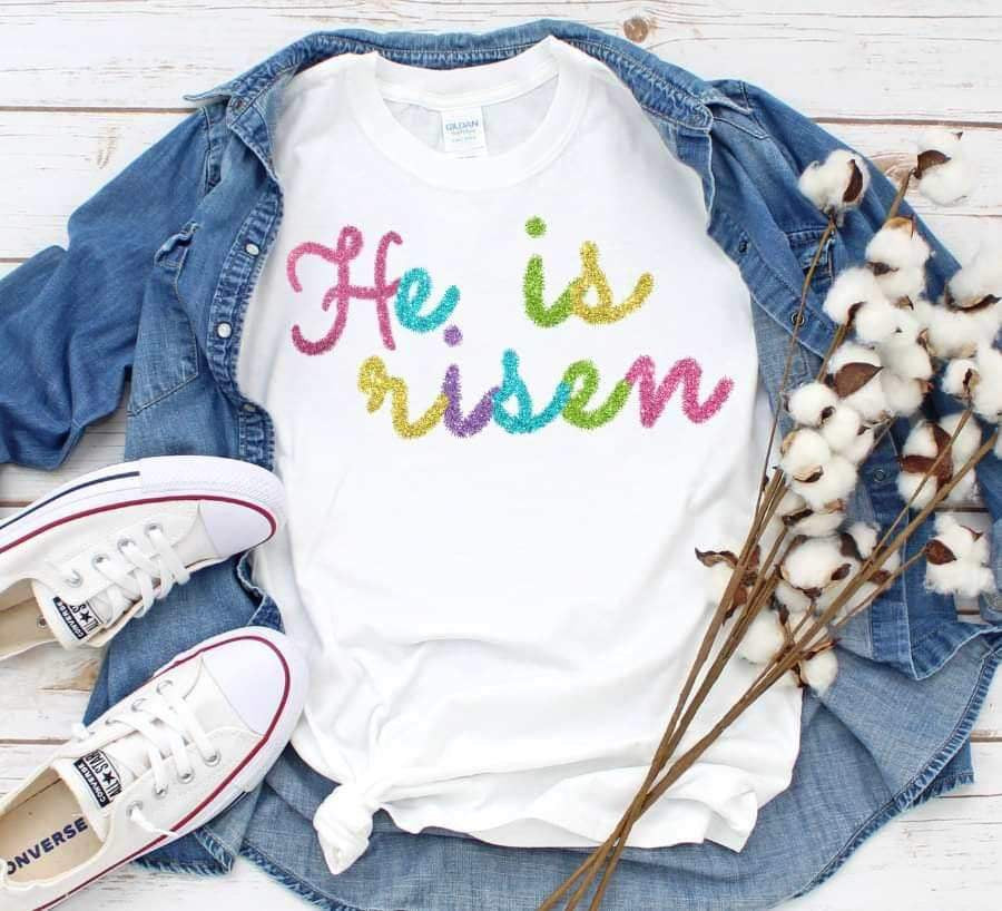 He is risen colorful tinsel 21320 DTF transfers