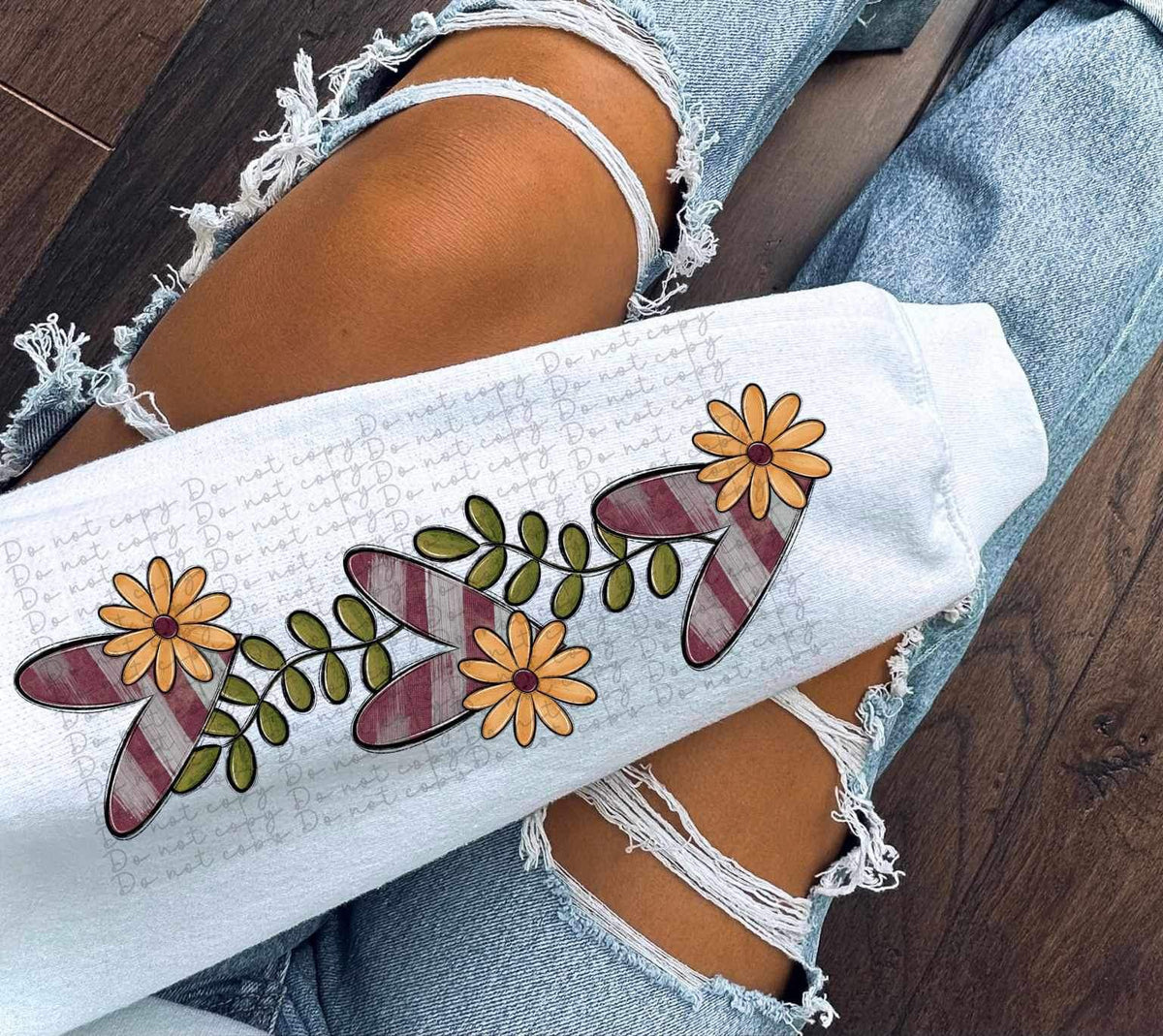 Striped hearts, flowers, leaves SLEEVE ONLY 11256 DTF TRANSFER