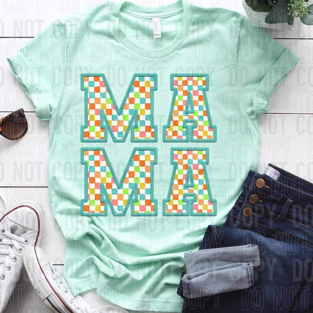 Mama colorful checkered embroidery (SBB) 21333 DTF transfers
