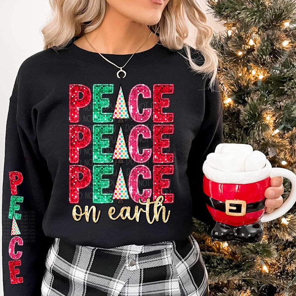Peace on earth (stacked with sequin with trees) FRONT ONLY 11244 DTF TRANSFER