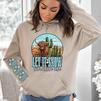 Let it snow somewhere else (western shaggy cow with snowflakes) FRONT ONLY 11242 DTF TRANSFER