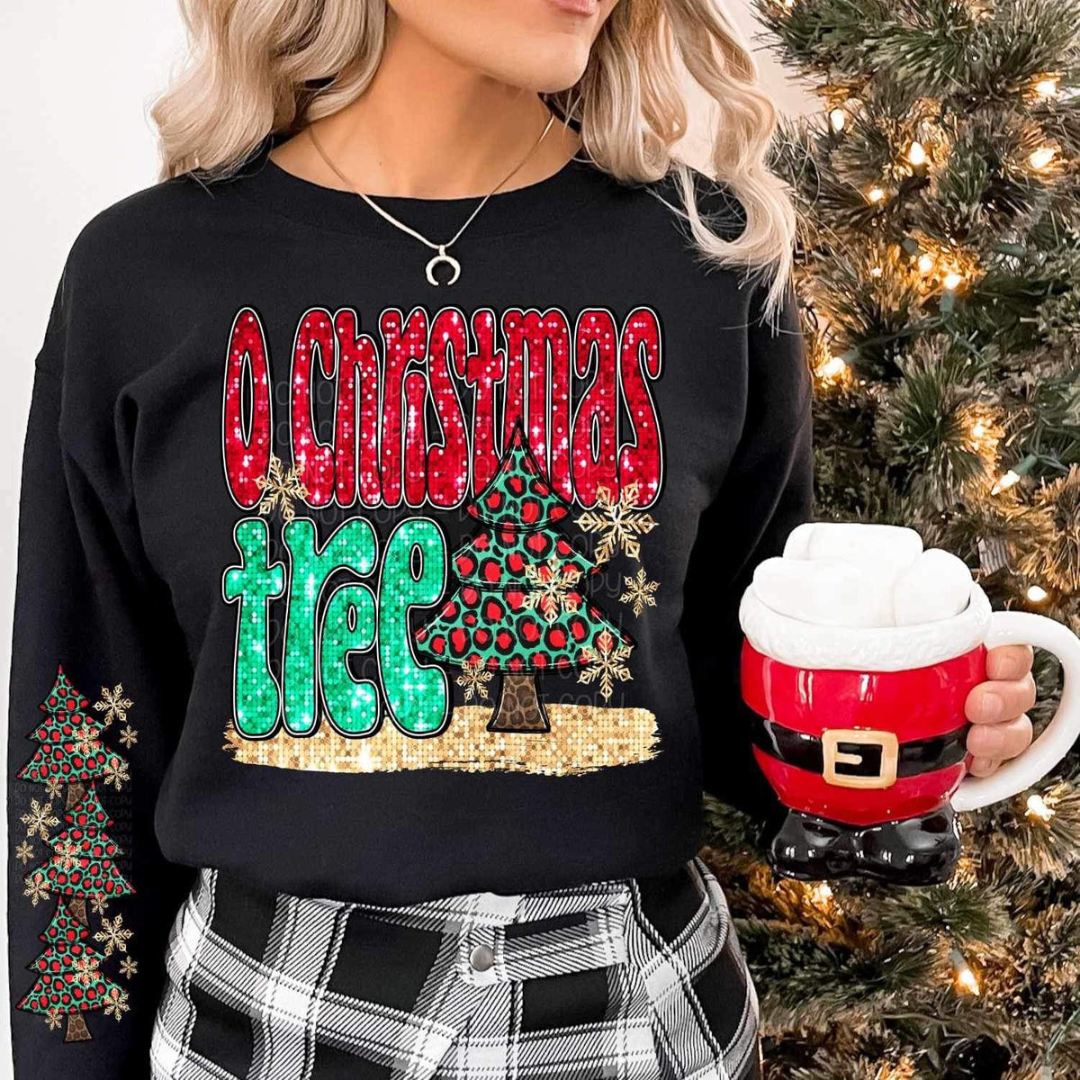 O Christmas tree (sequin with leopard tree) FRONT ONLY 11232 DTF TRANSFER
