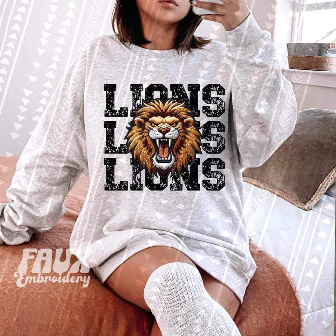 Lions STACKED faux embroidery 21381 DTF transfer