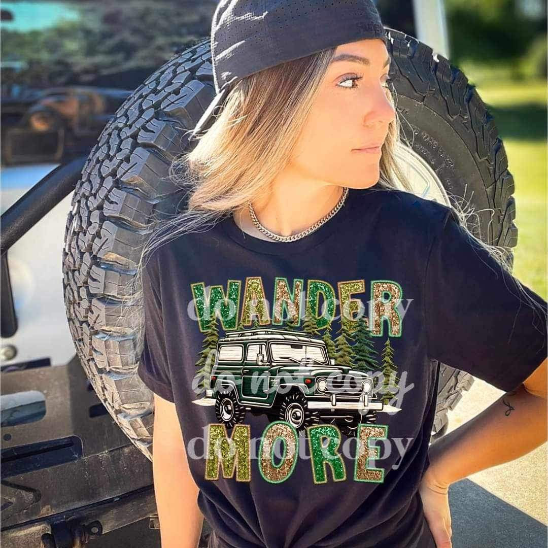 Wander more (embroidered sequin with car and trees) 11324 DTF TRANSFER