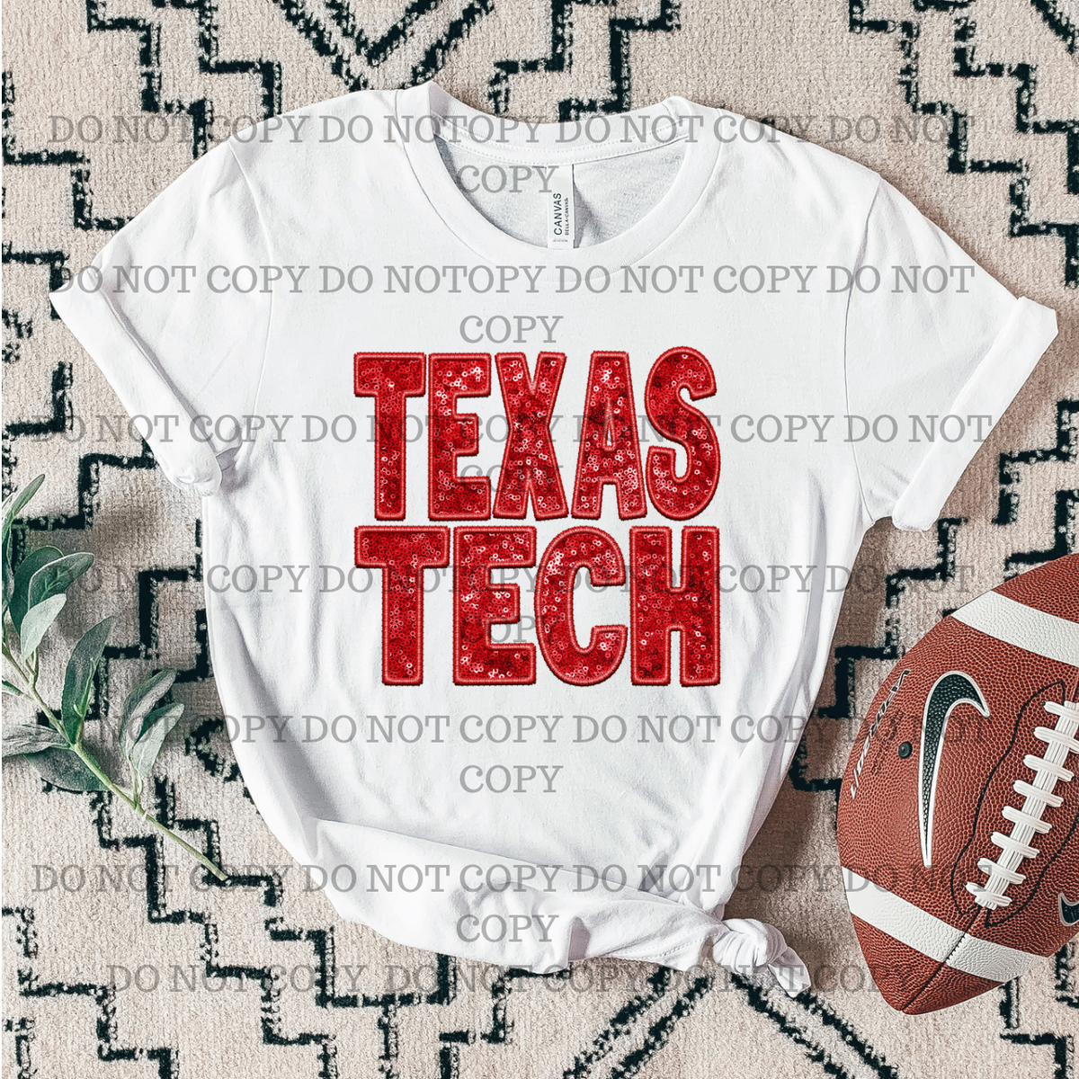 Texas Tech faux embroidery glitter DTF TRANSFER 13004