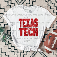 Texas Tech faux embroidery glitter DTF TRANSFER 13004