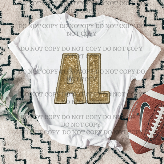 Alabama gold faux embroidery glitter DTF TRANSFER 13001