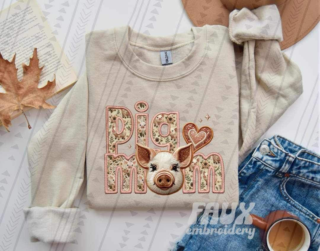 Pig mom embroidery 21360 DTF transfer