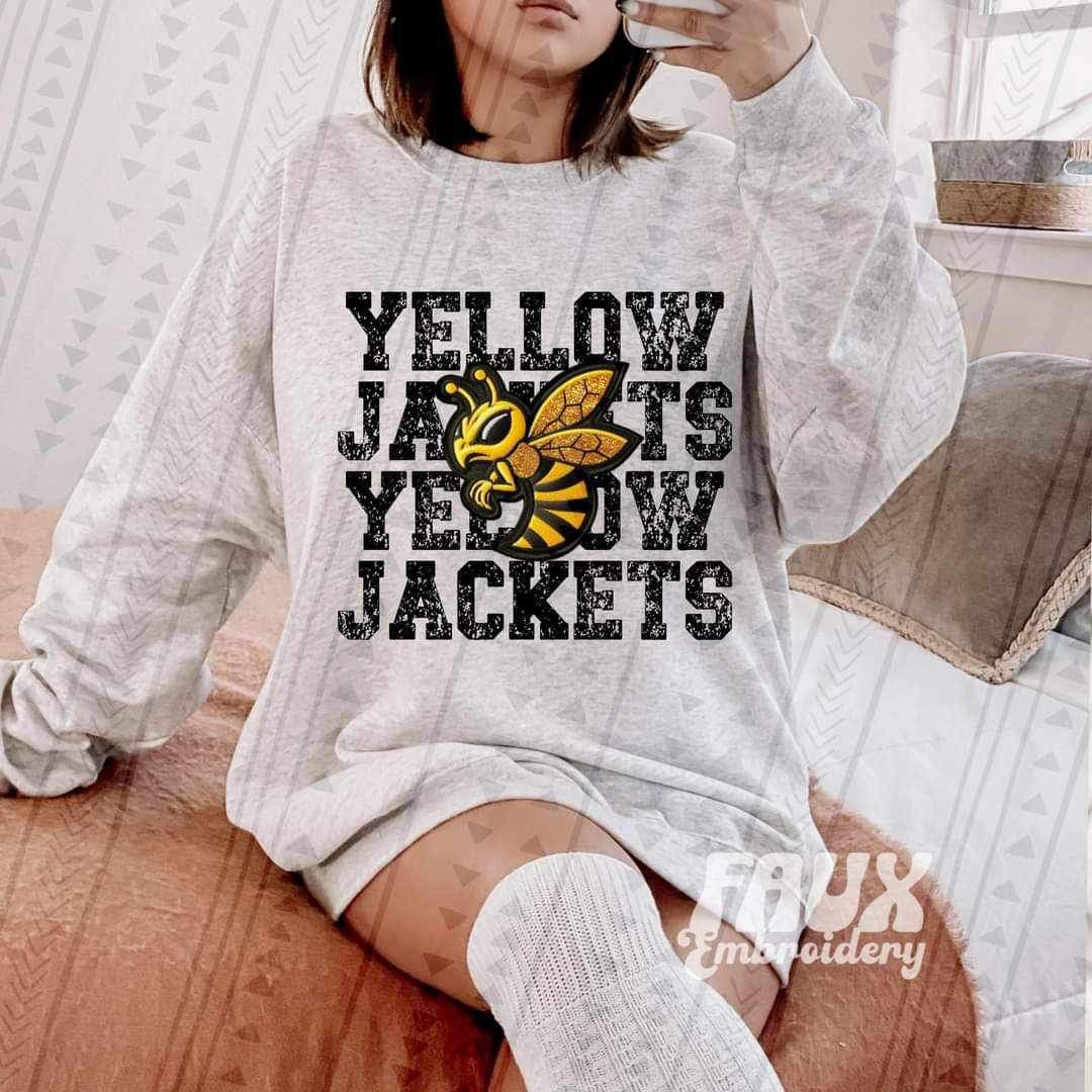 Yellow jackets STACKED faux embroidery 21365 DTF transfer