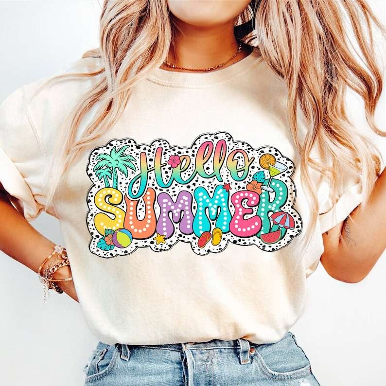 Hello summer dotted background 31801 DTF transfer