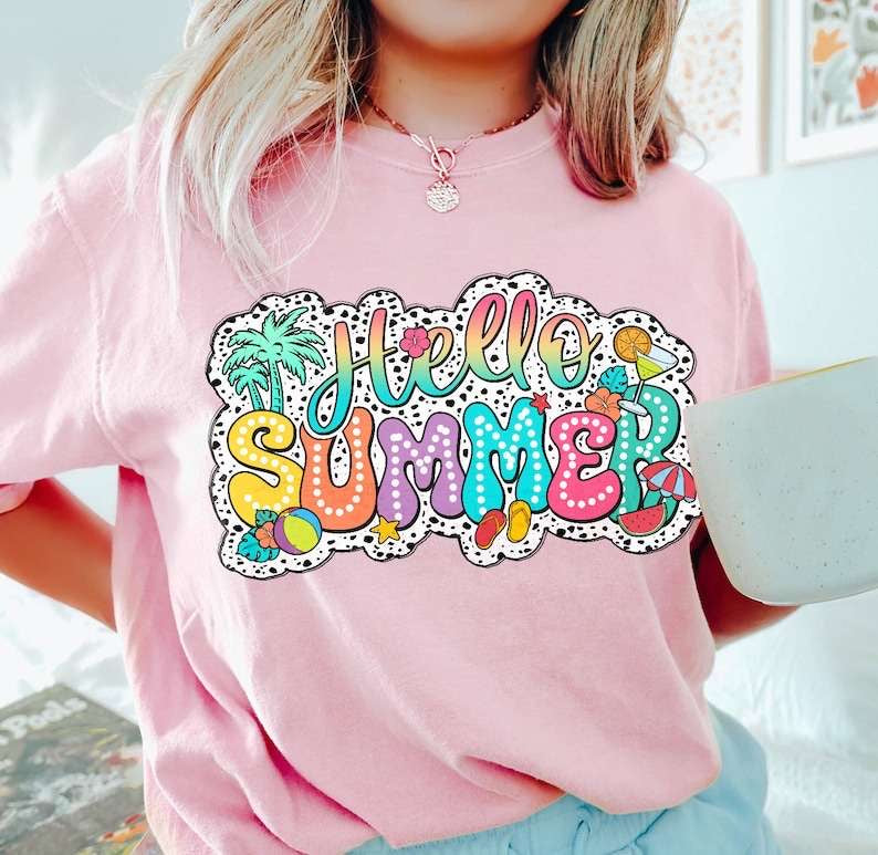 Hello summer dotted background 31801 DTF transfer