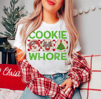 Cookie whore glittery with green font and Christmas cookies (lyttle) 11525 DTF TRANSFER