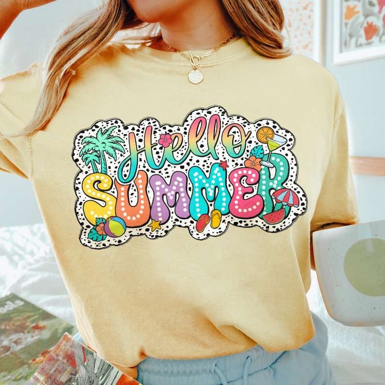 Hello summer dotted background 31801 DTF transfer