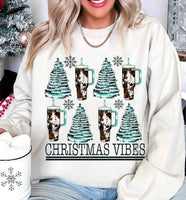 Christmas vibes (cow print cups turquoise colored trees) 11539 DTF TRANSFER