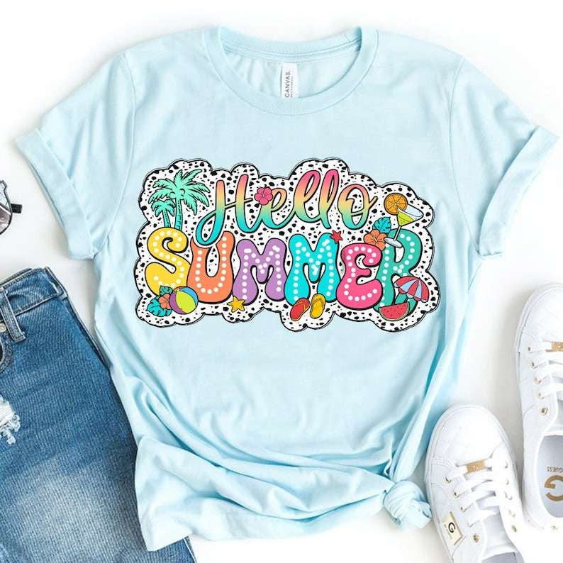 Hello summer dotted background 31801 DTF transfer