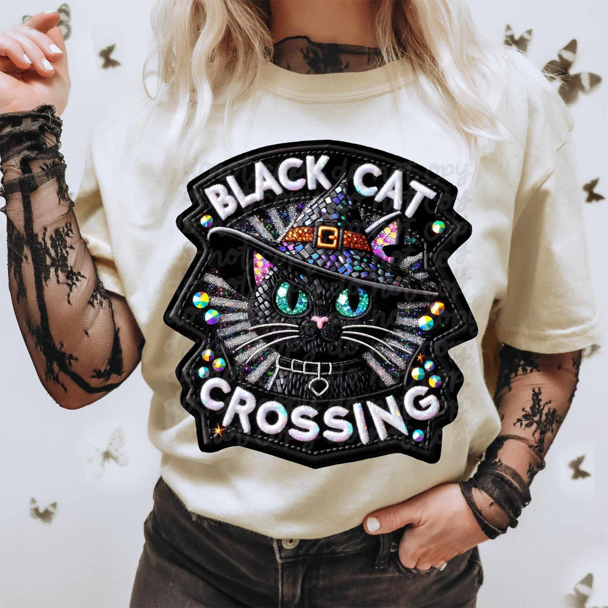 Black cat crossing exclusive 44354 DTF transfer