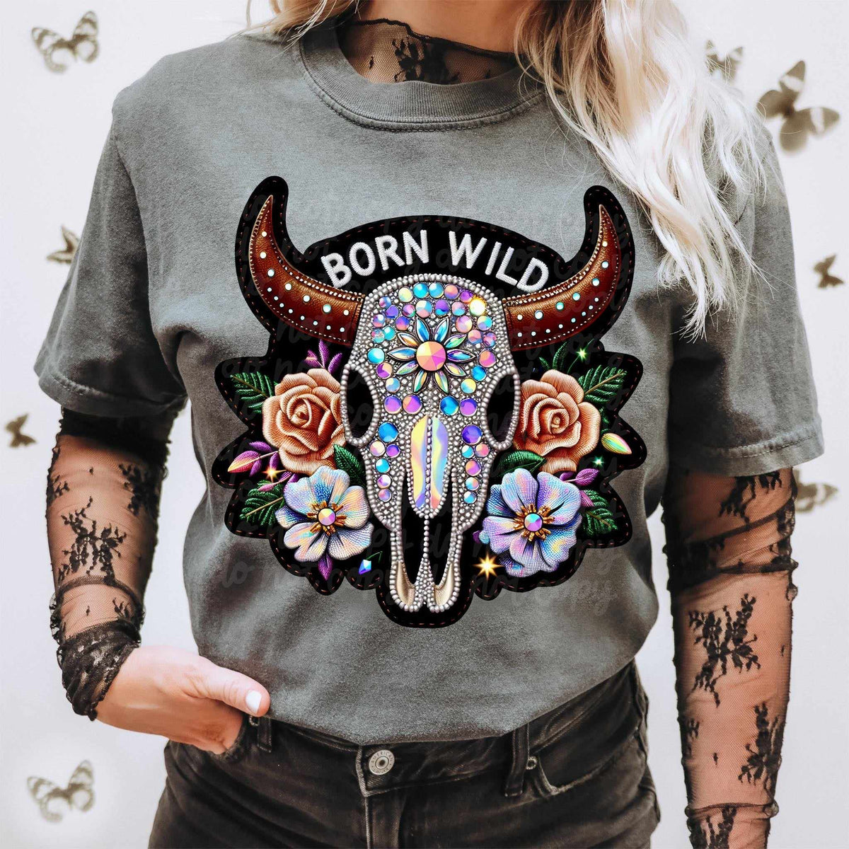 Born wild bedazzled bull 44345 DTF transfer
