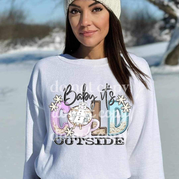 Baby its cold outside (embroidered with marshmallow man in cup) 11678 DTF TRANSFER