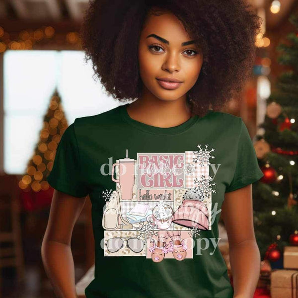 Basic winter girl (pink winter items with patterned background) 11675 DTF TRANSFER