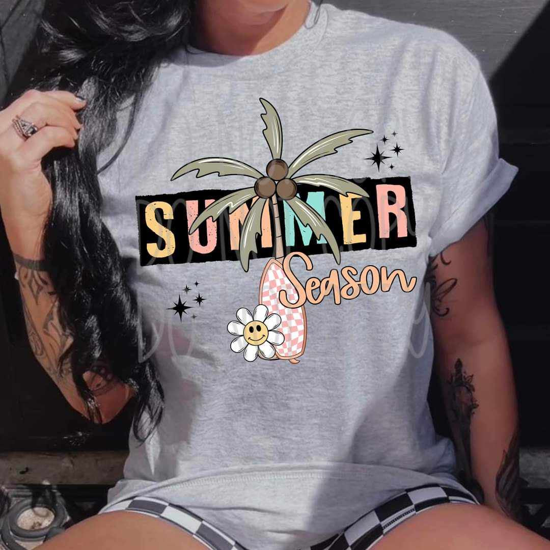 Summer season palm tree and surf board (VIRGO) 31844 DTF transfer