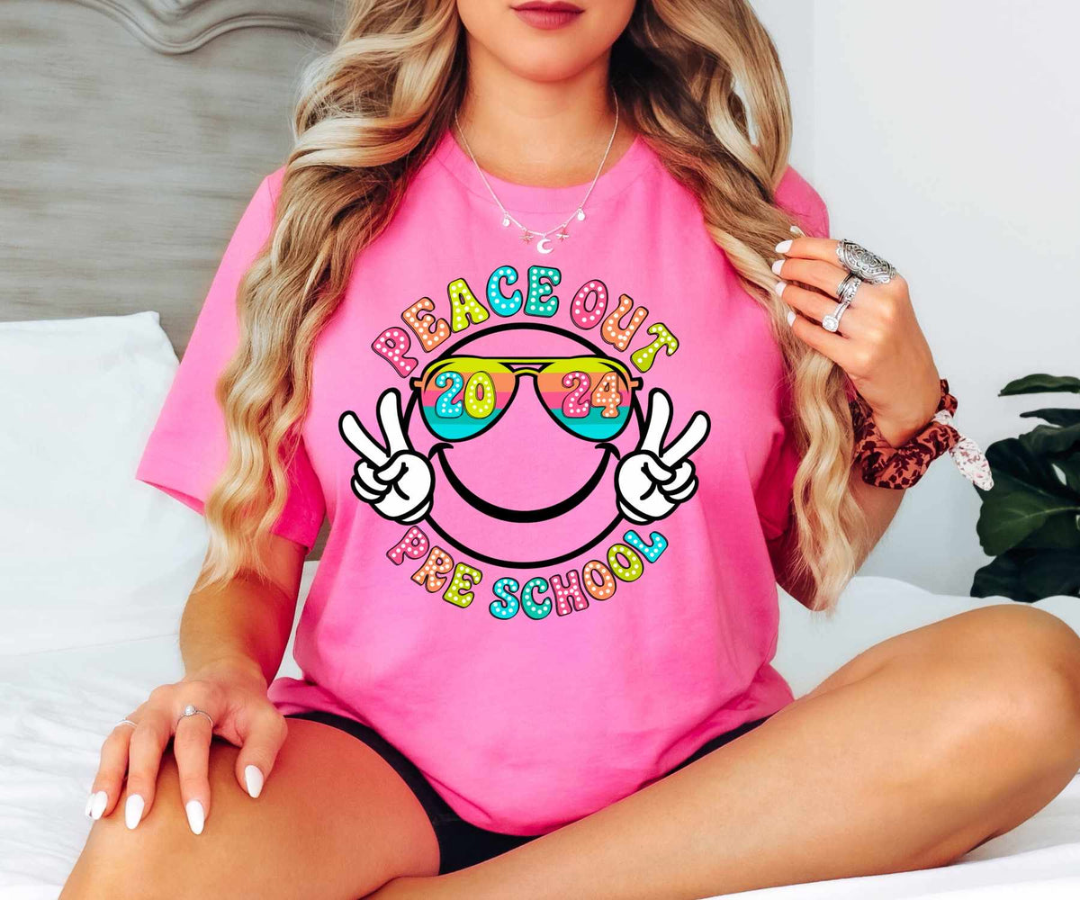 Peace out preschool happy face outline 31858 DTF transfer