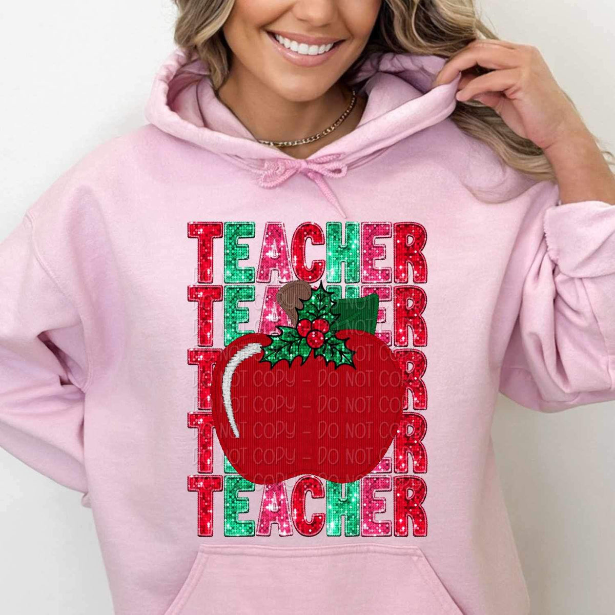 Teacher sequin stacked with apple 15009 DTF Transfer